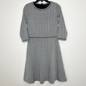 Banana Republic Black & White Herringbone Knit 3/4 Sleeve Fit & Flare Dress